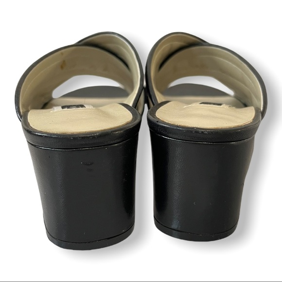 Vintage Alter Ego Black Leather Chunky Heel Open Toe Y2K Slip On Sandal Heels - Picture 4 of 7